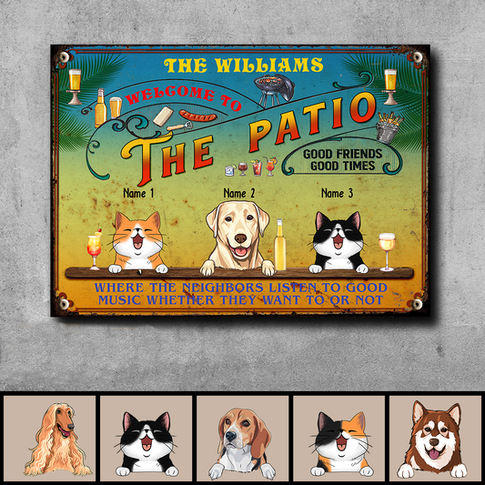 Metal Backyard Patio Signs, Gifts For Pet Lovers, Where The Neighbors Listen To Good Music Personalized Family Sign